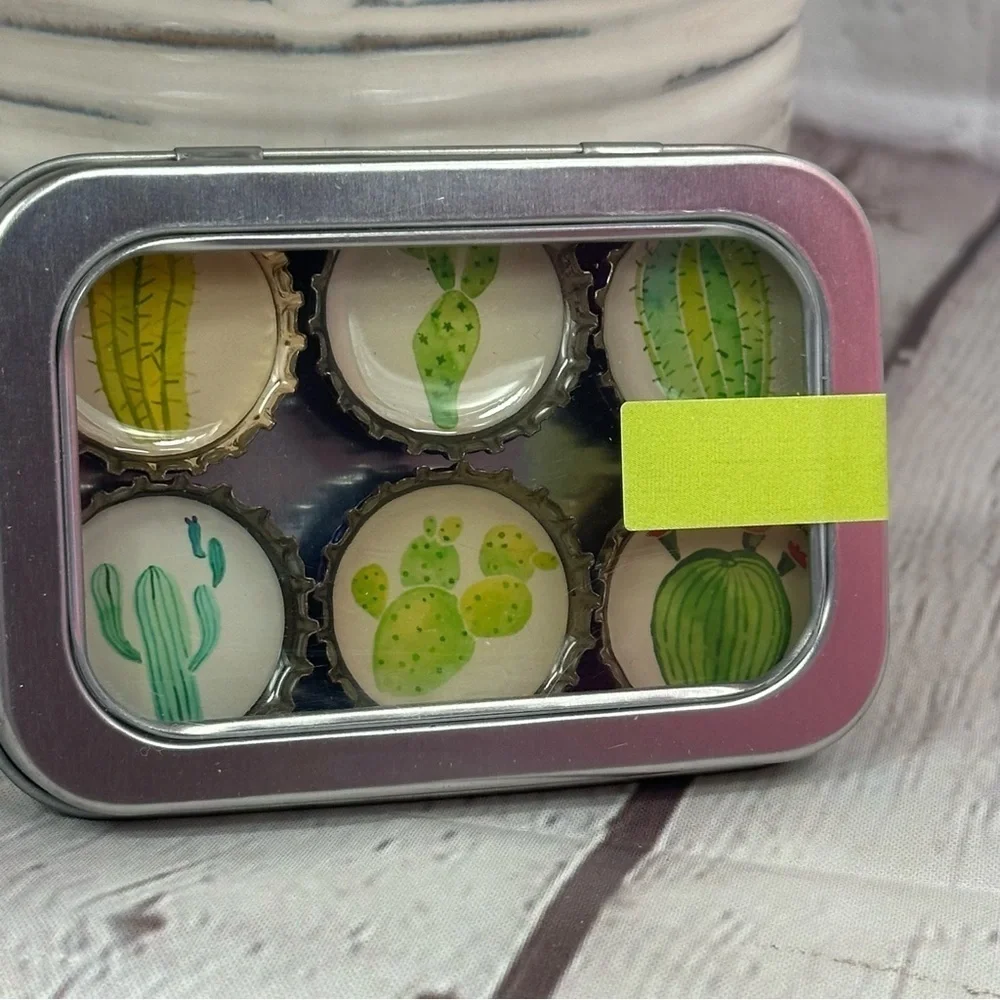 NWT Tin Containers serape and cactus magnet set boho southwest succulent